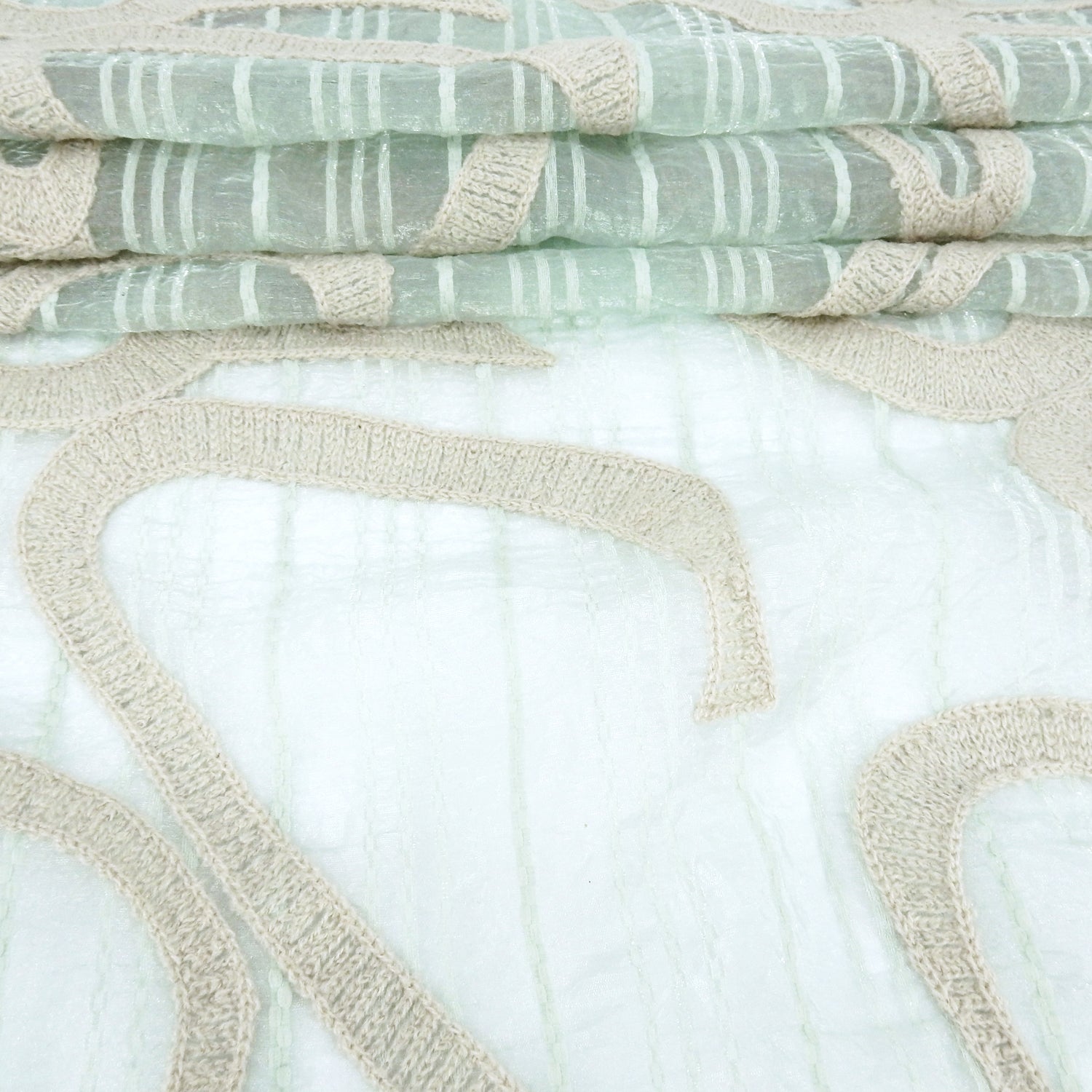 Crinkle Organza Woven Stripe Fabric with Rustic Cotton Cording 410 Moss Green