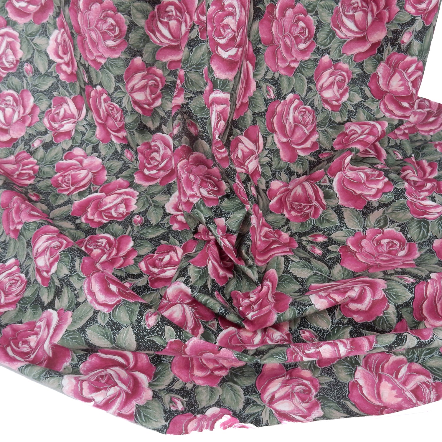 Cranston Print Works Fuchsia Rose Cotton Fabric - Silver Metallic Floral PB3-487