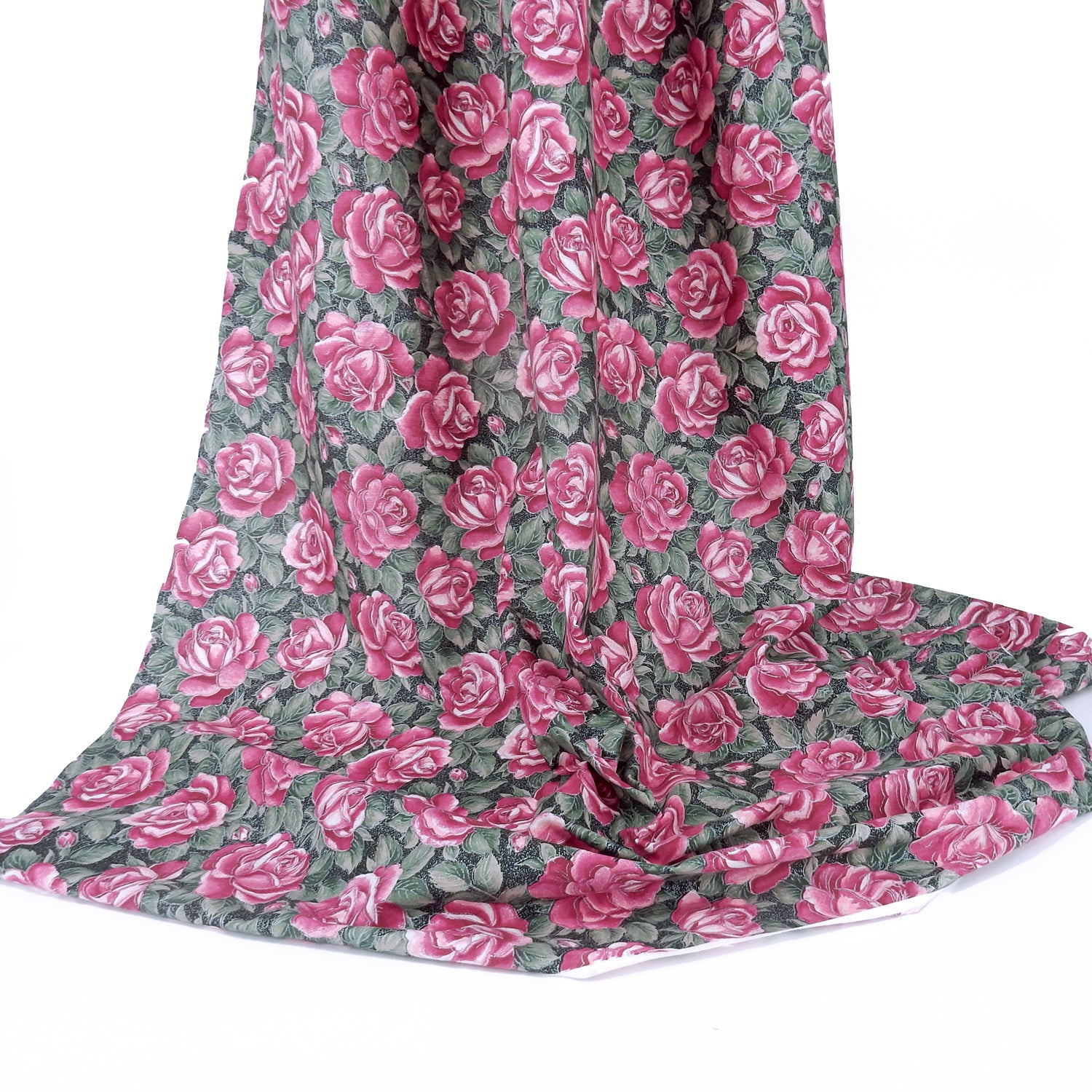 Cranston Print Works Fuchsia Rose Cotton Fabric - Silver Metallic Floral PB3-487