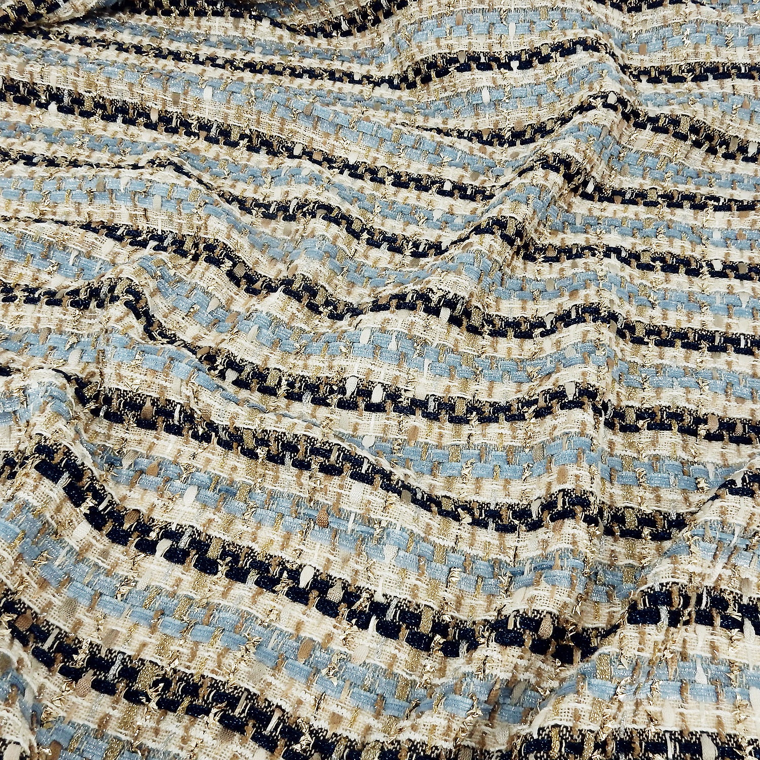 Italian Metallic Tweed Bouclé Fabric - Beige Camel Blue Gold PB3-564