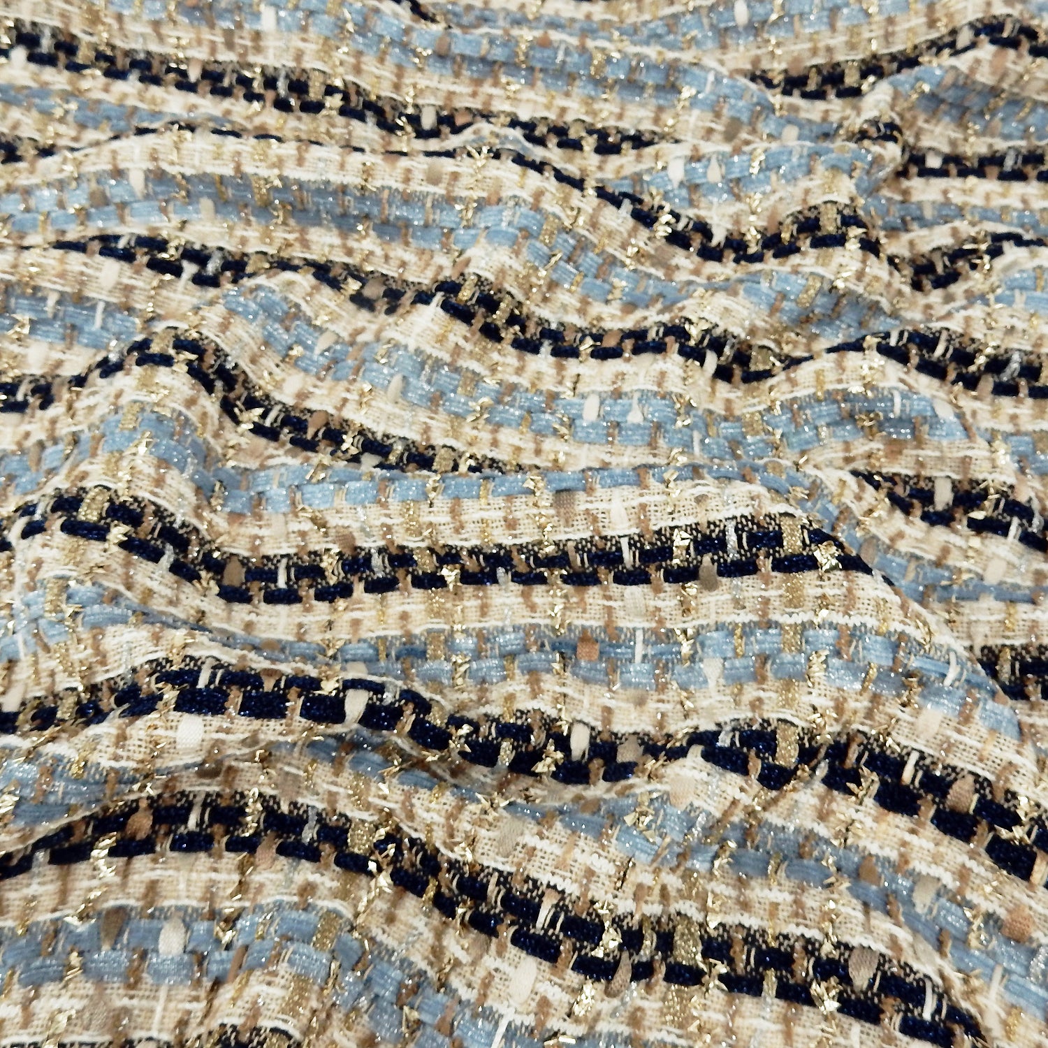 Italian Metallic Tweed Bouclé Fabric - Beige Camel Blue Gold PB3-564