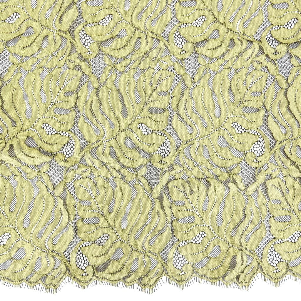 Double Sided Eyelash Scalloped Border Lace Fabric 4080 Dark Olive/Lemon Zest
