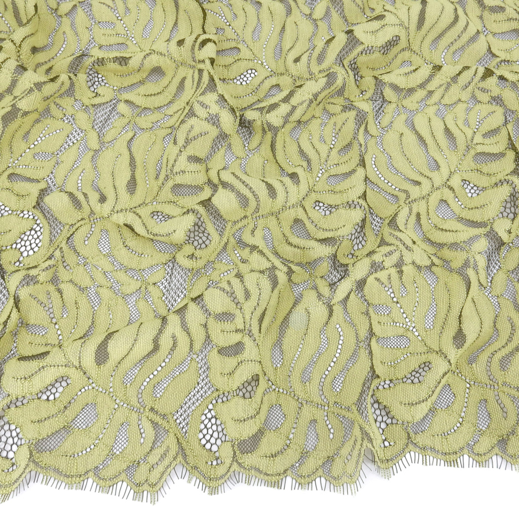 Double Sided Eyelash Scalloped Border Lace Fabric 4080 Dark Olive/Lemon Zest