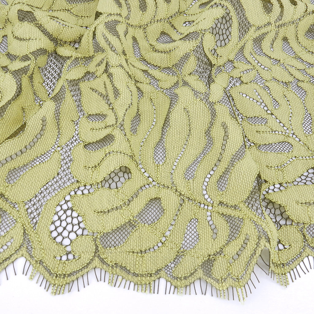 Double Sided Eyelash Scalloped Border Lace Fabric 4080 Dark Olive/Lemon Zest