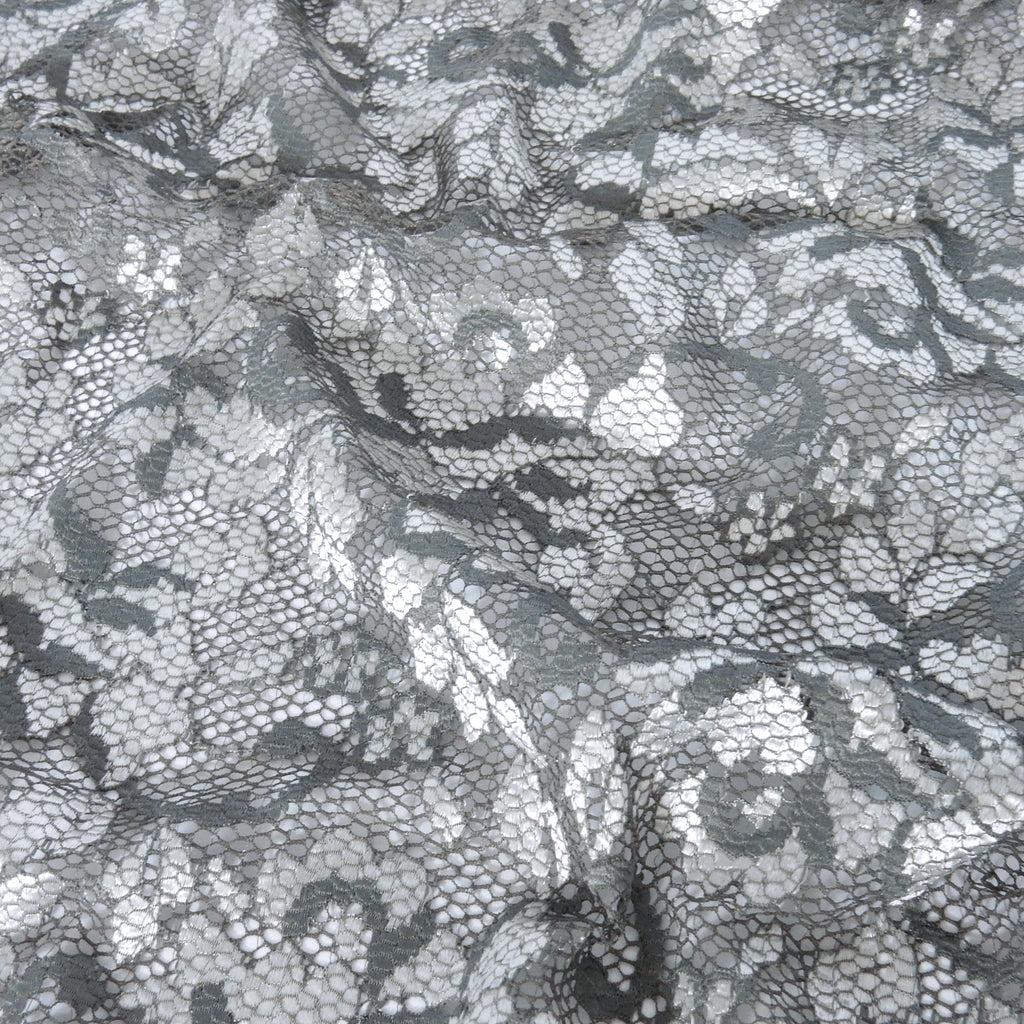 Embroidered Double Sided Border Stretch Lace Fabric 7638 Grey/Silver