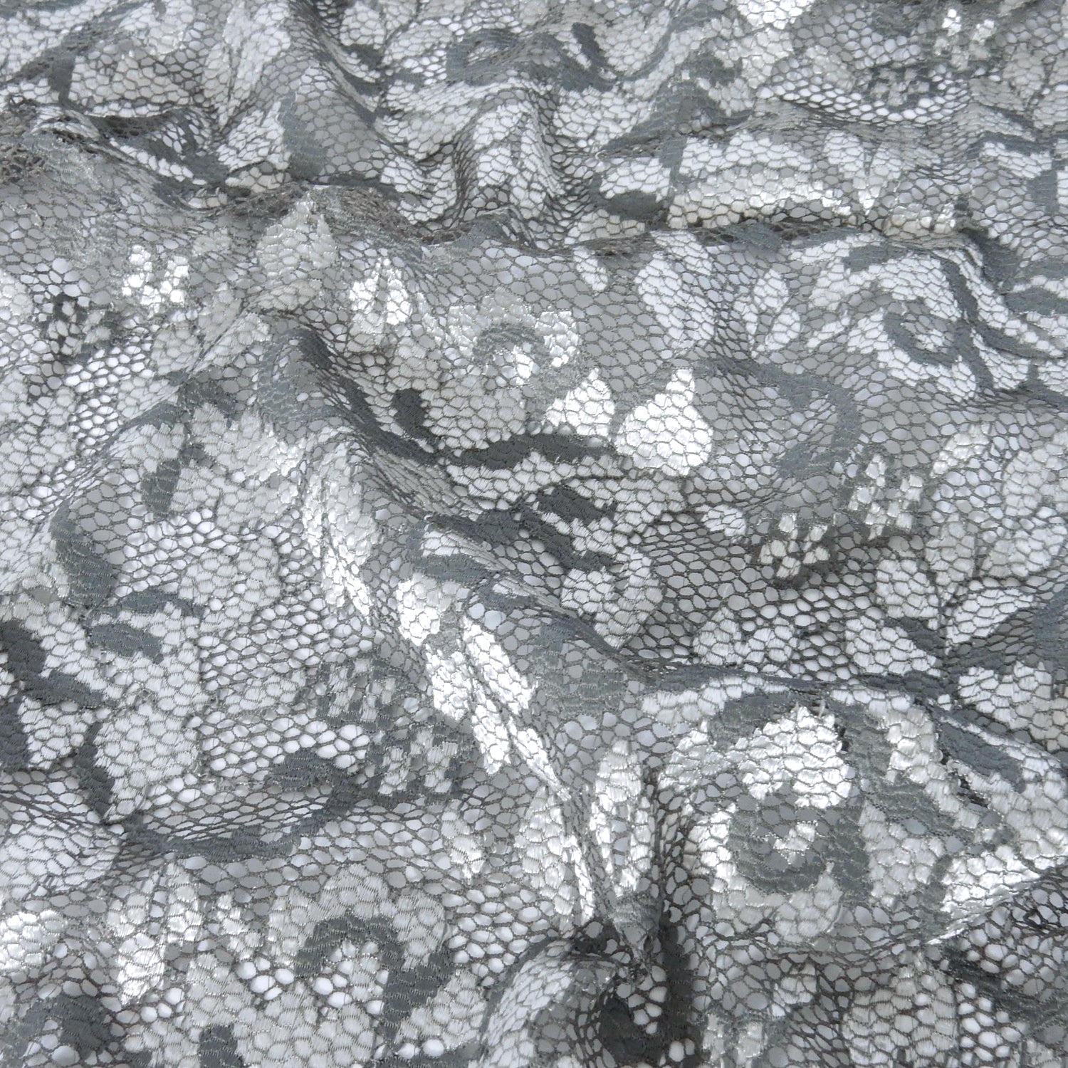 Embroidered Double Sided Border Stretch Lace Fabric 7638 Grey/Silver
