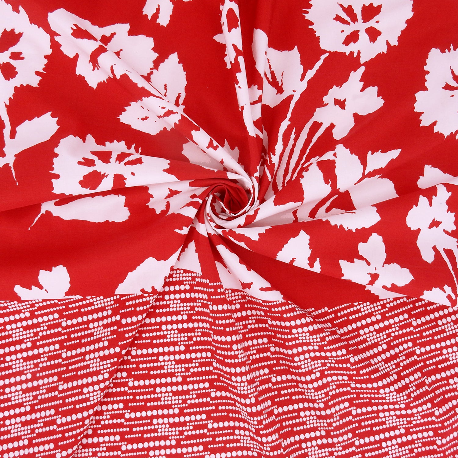 Luxury German Cotton-Silk Fabric - Red & White Floral Dot Border AJR6-616