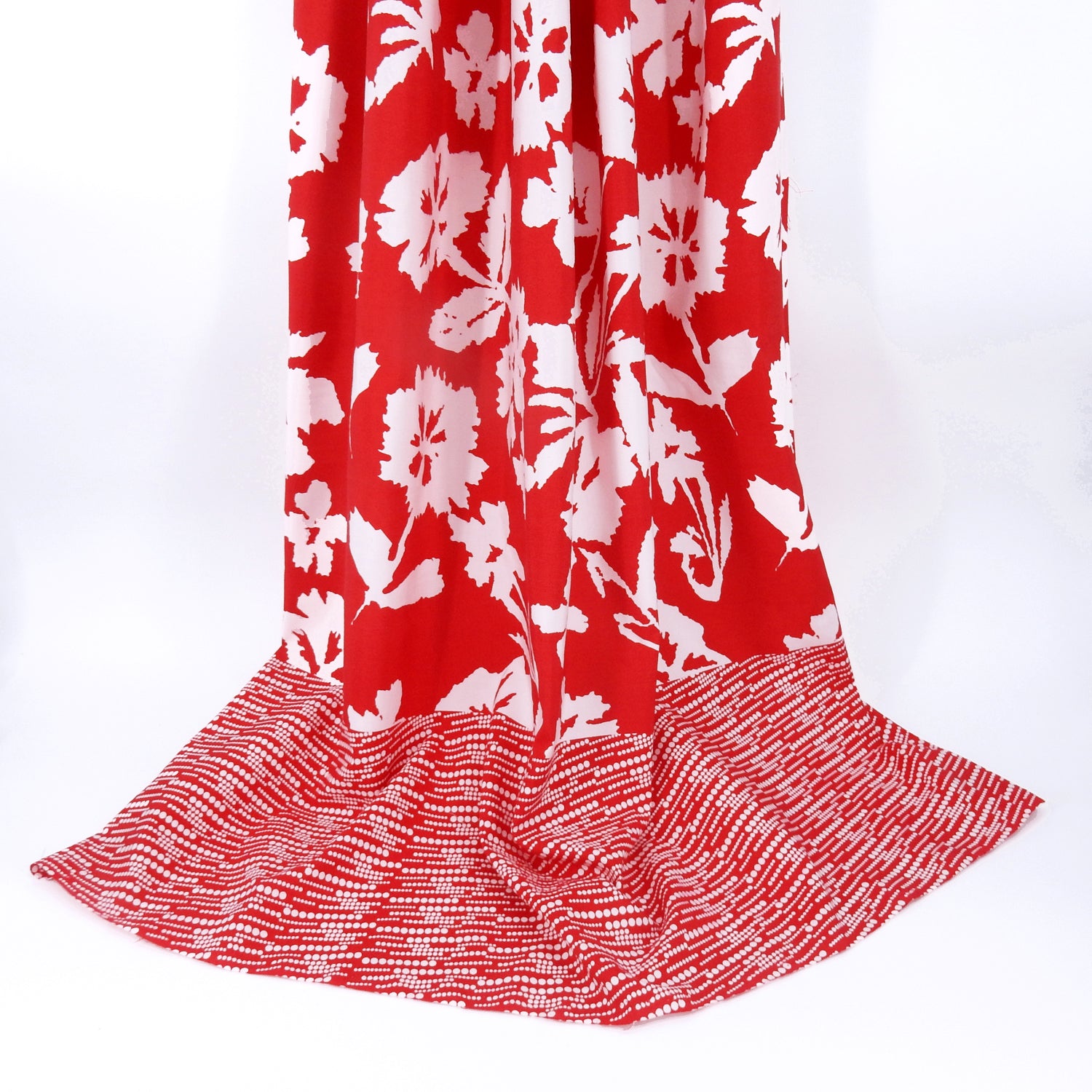 Luxury German Cotton-Silk Fabric - Red & White Floral Dot Border AJR6-616