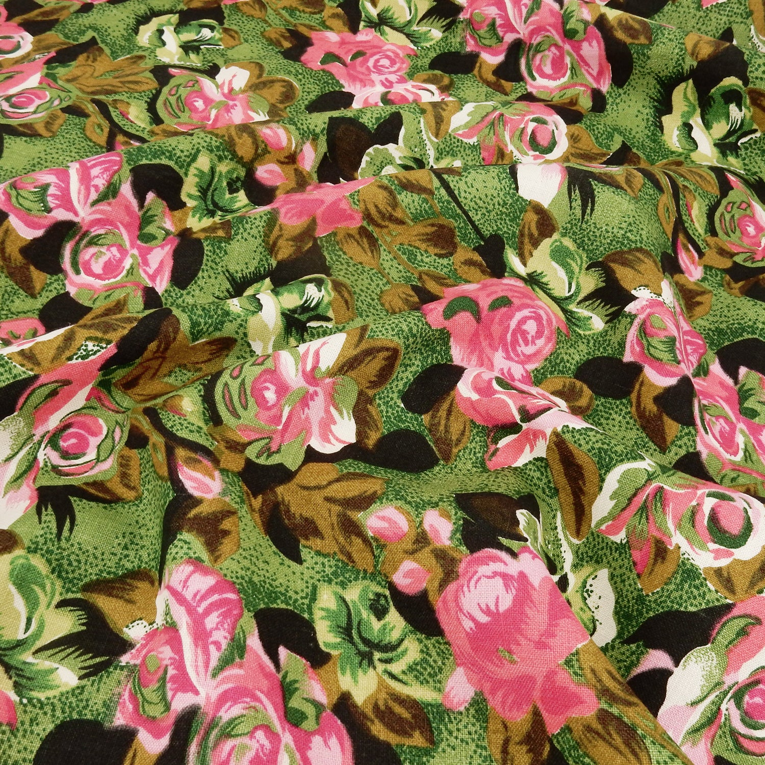 Premium 100% European Linen Floral Print Fabric ALLF1-930 Green