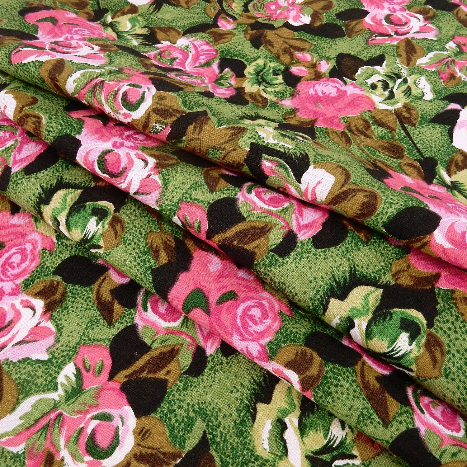 Premium 100% European Linen Floral Print Fabric ALLF1-930 Green