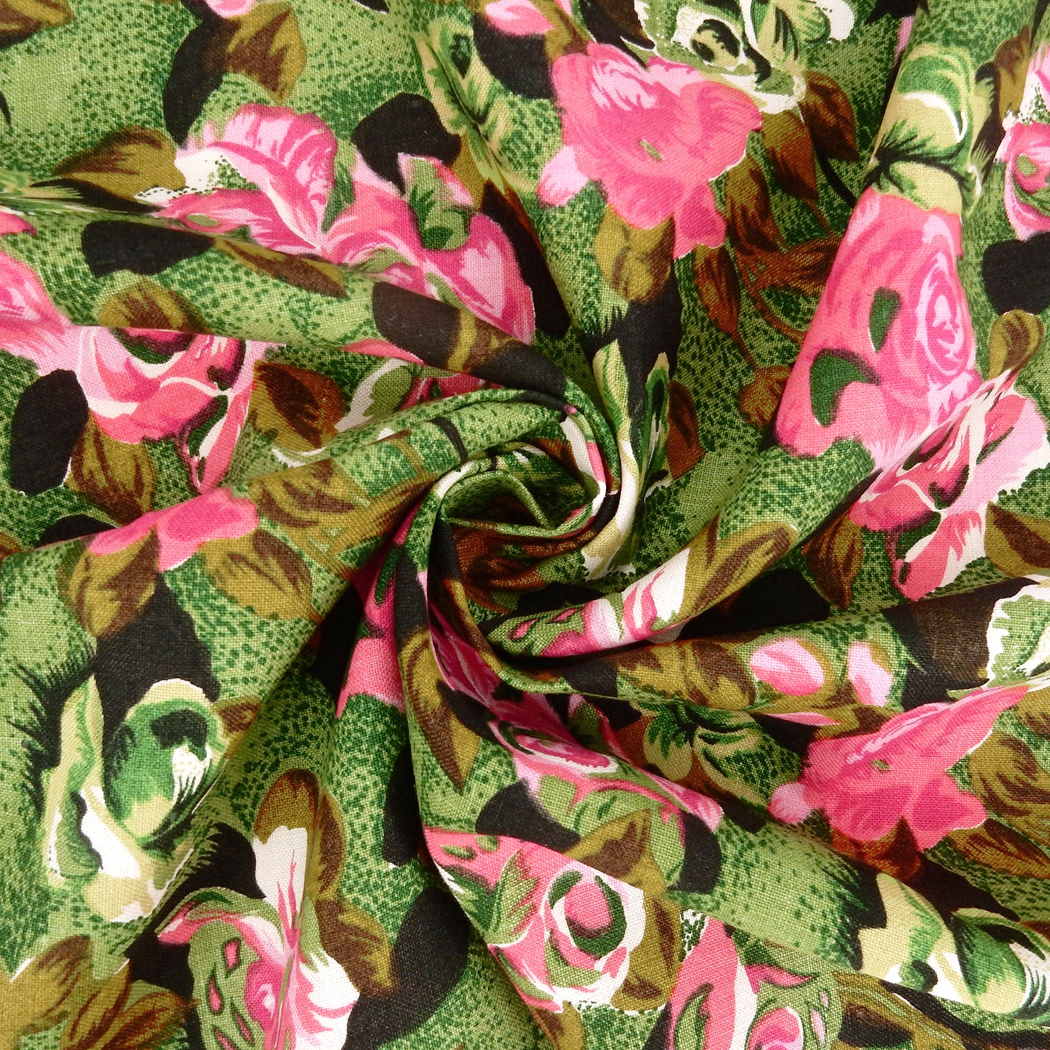 Premium 100% European Linen Floral Print Fabric ALLF1-930 Green