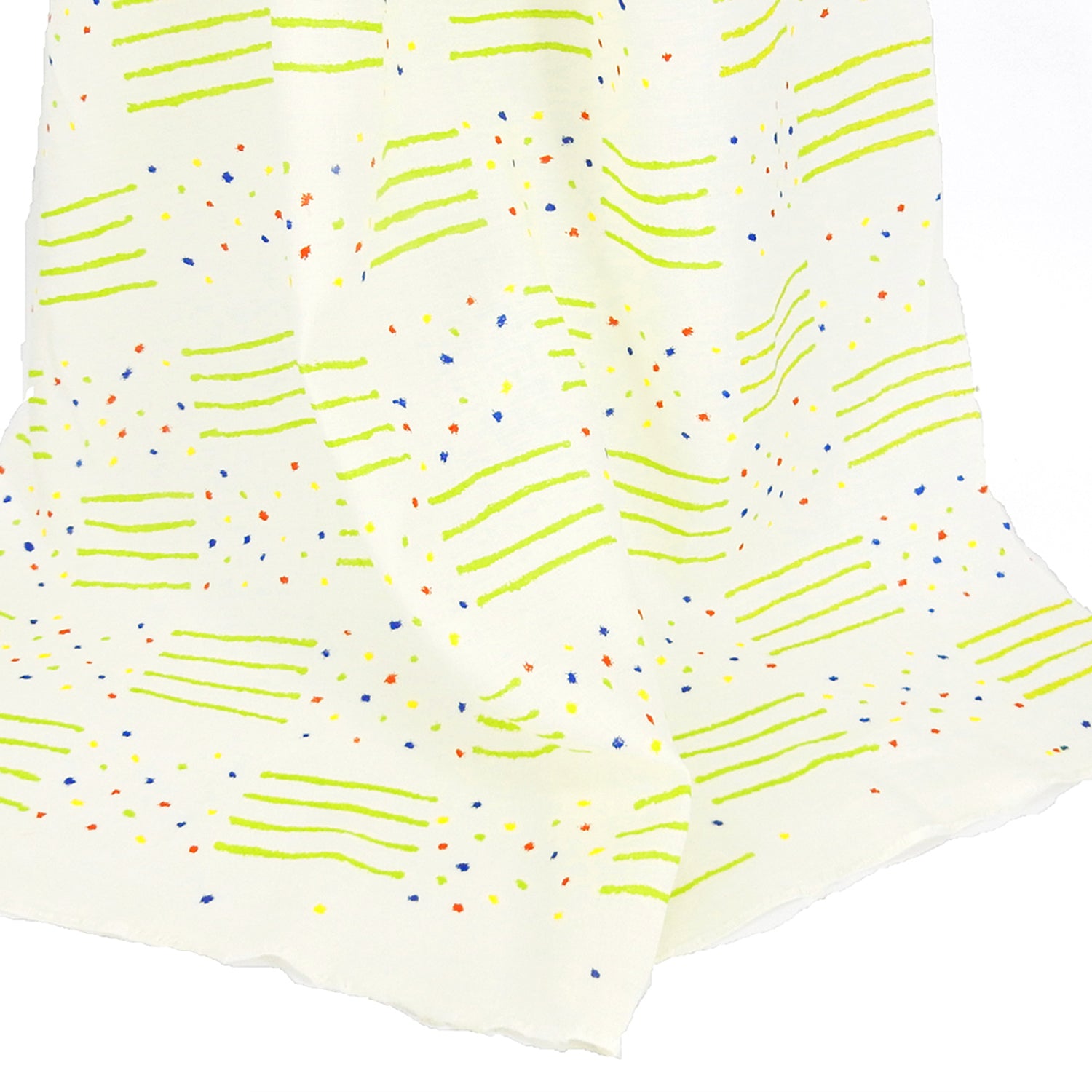 Premium 100% European Linen fabric. Playful Geometric line & dot design. medium weight for apparel & home interior. shown draped