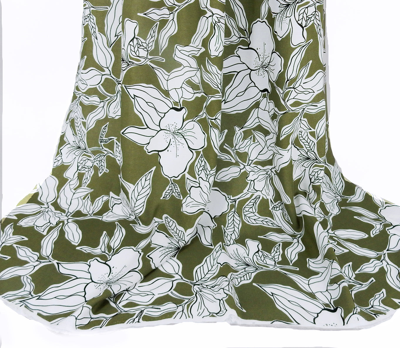 Premium 100% Rayon Challis Fabric CLF1-859 White Lily on Sage Green