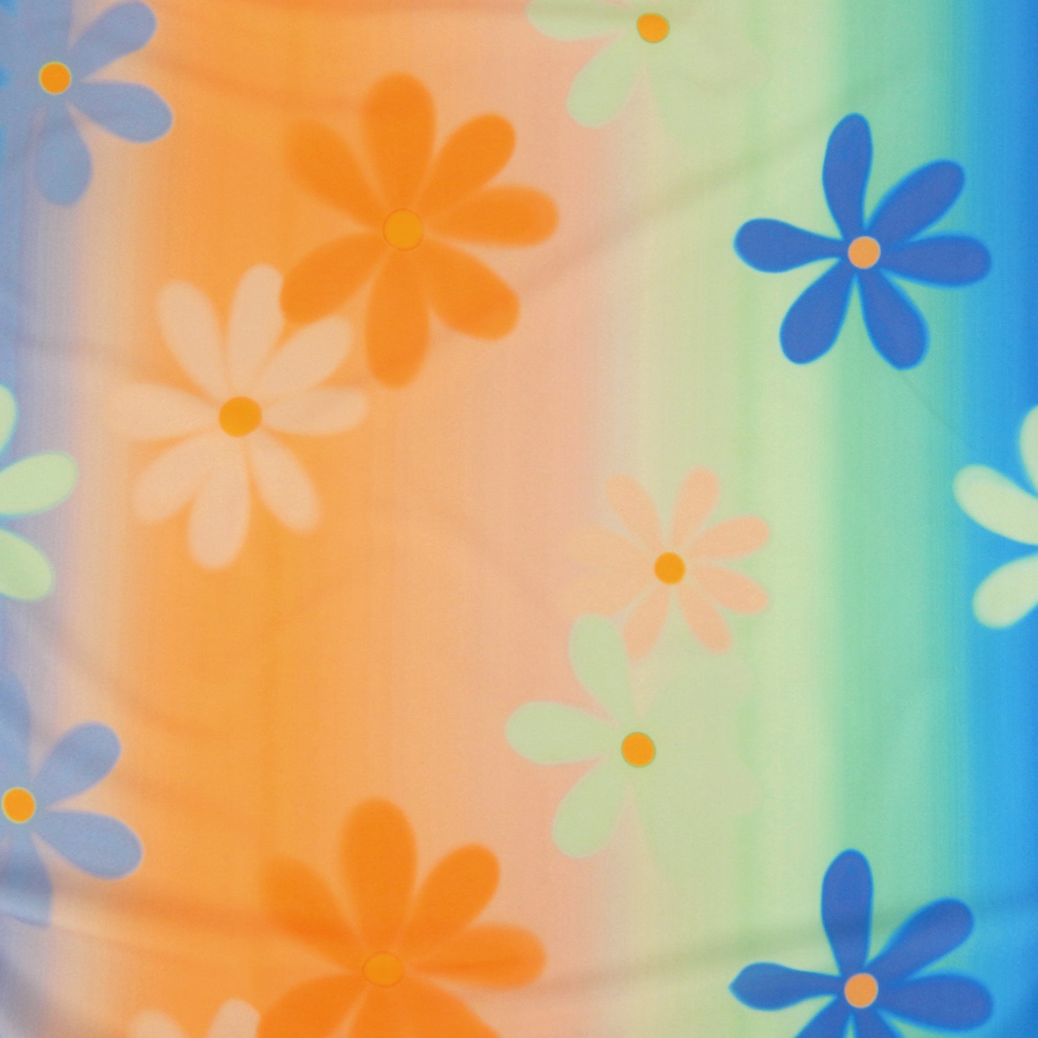 Premium Spanish Floral Twill Dress Fabric. Modern multicolored Vertical Railroaded Stripe with floral design printed on dress weight polyester spandex twill. shown flat