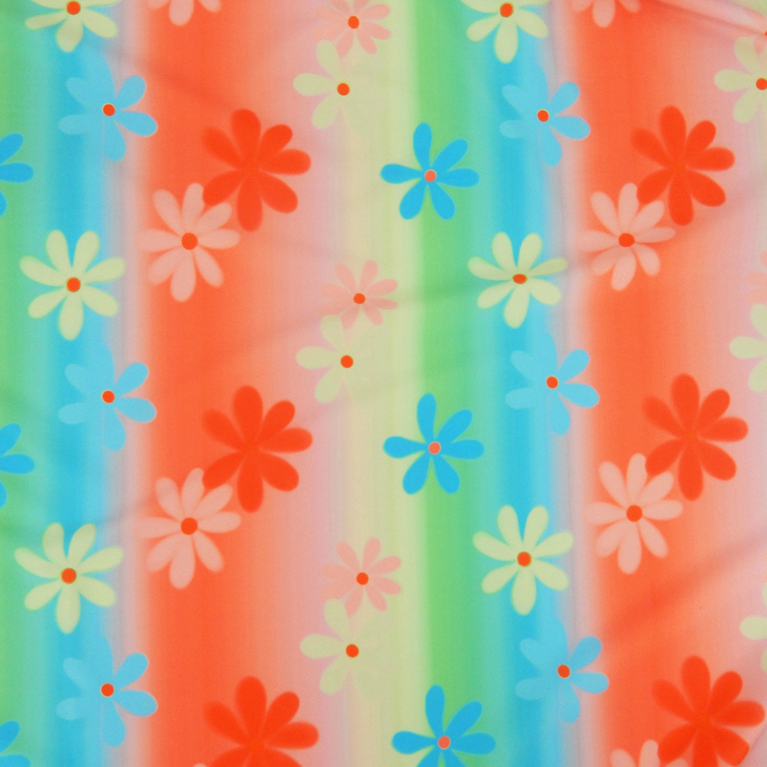 Premium Spanish Floral Twill Dress Fabric. Modern multi color Vertical Railroad Stripe with floral design on lightweight stretch twill. shown flat