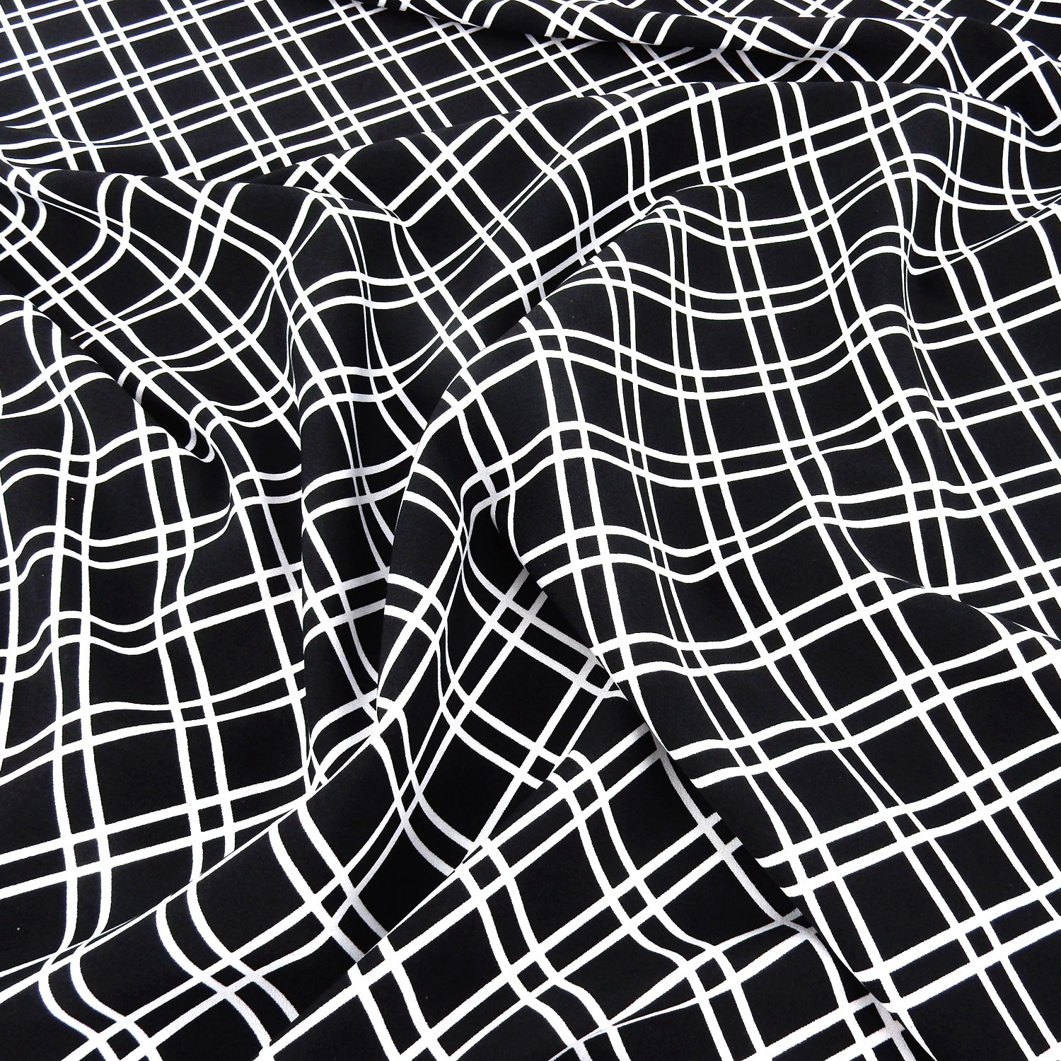 Black & White Geometric Diagonal Boxes – Silky Smooth Stretch Dress Fabric CLF1-852