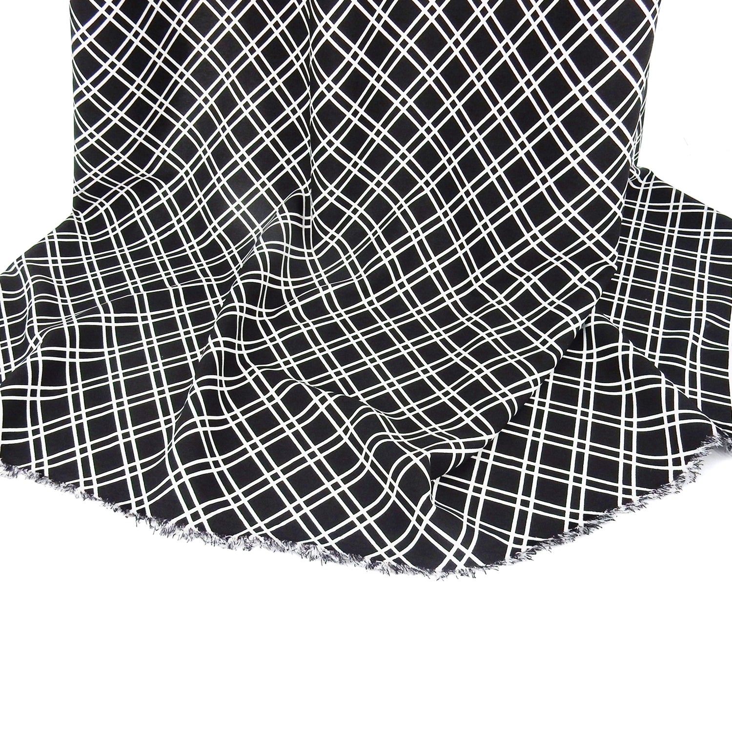 Black & White Geometric Diagonal Boxes – Silky Smooth Stretch Dress Fabric CLF1-852