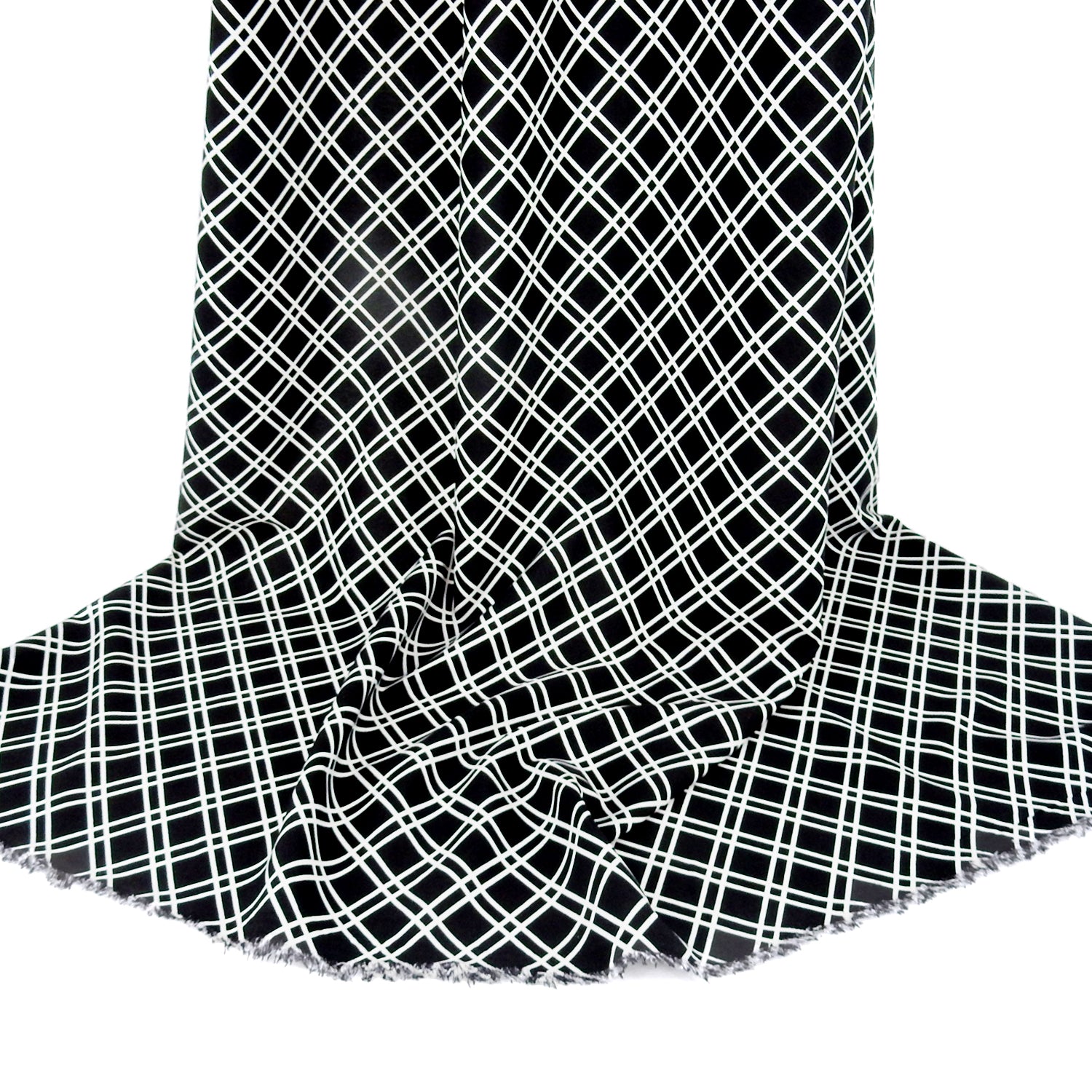 Black & White Geometric Diagonal Boxes – Silky Smooth Stretch Dress Fabric CLF1-852