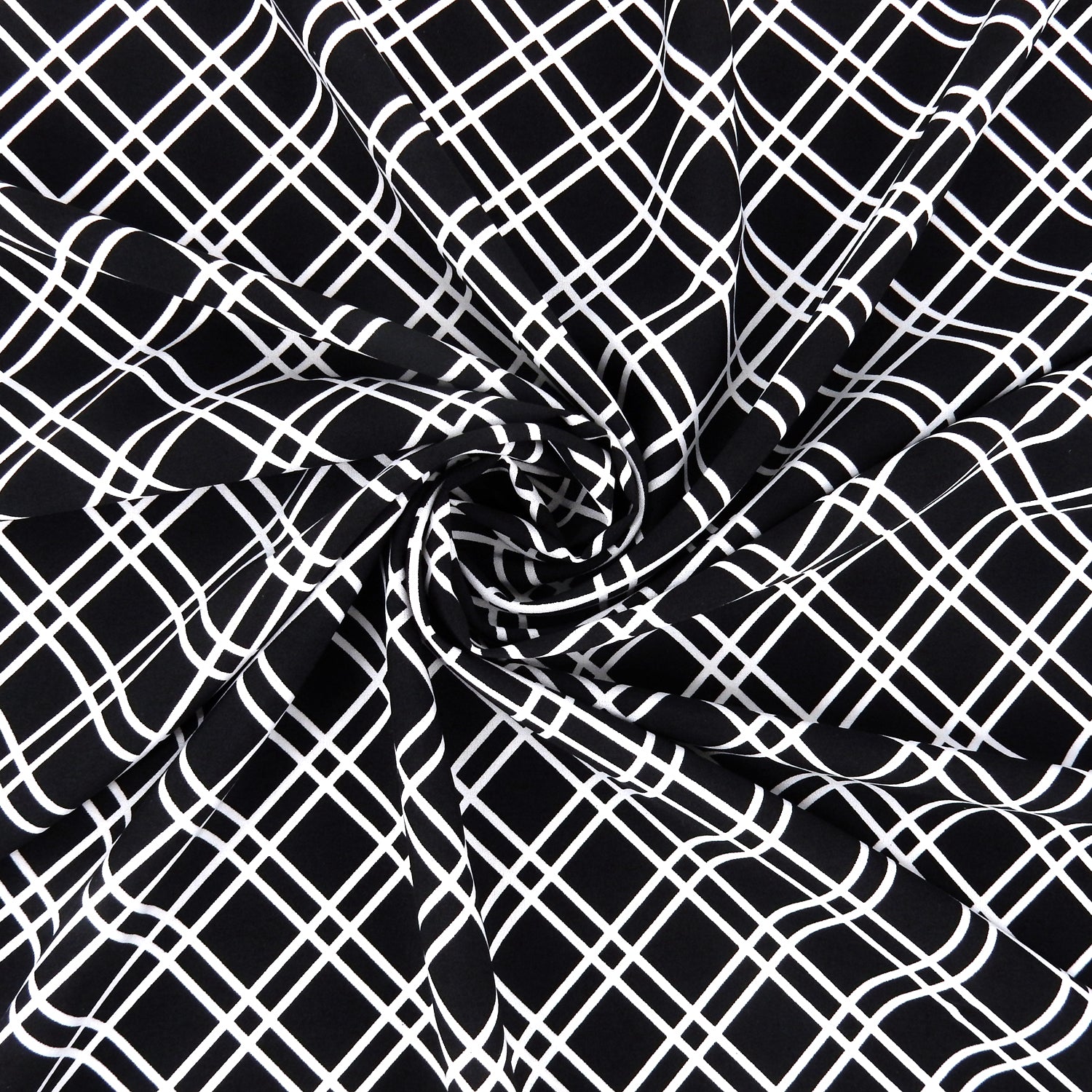 Black & White Geometric Diagonal Boxes – Silky Smooth Stretch Dress Fabric CLF1-852