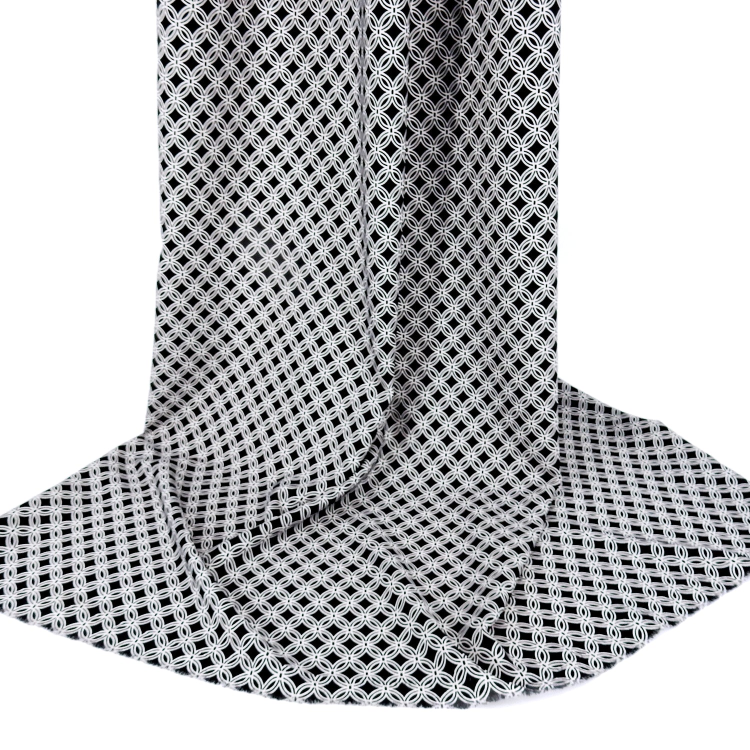 Black & White Geometric Circular Grid – Silky Smooth Stretch Dress Fabric CLF1-856