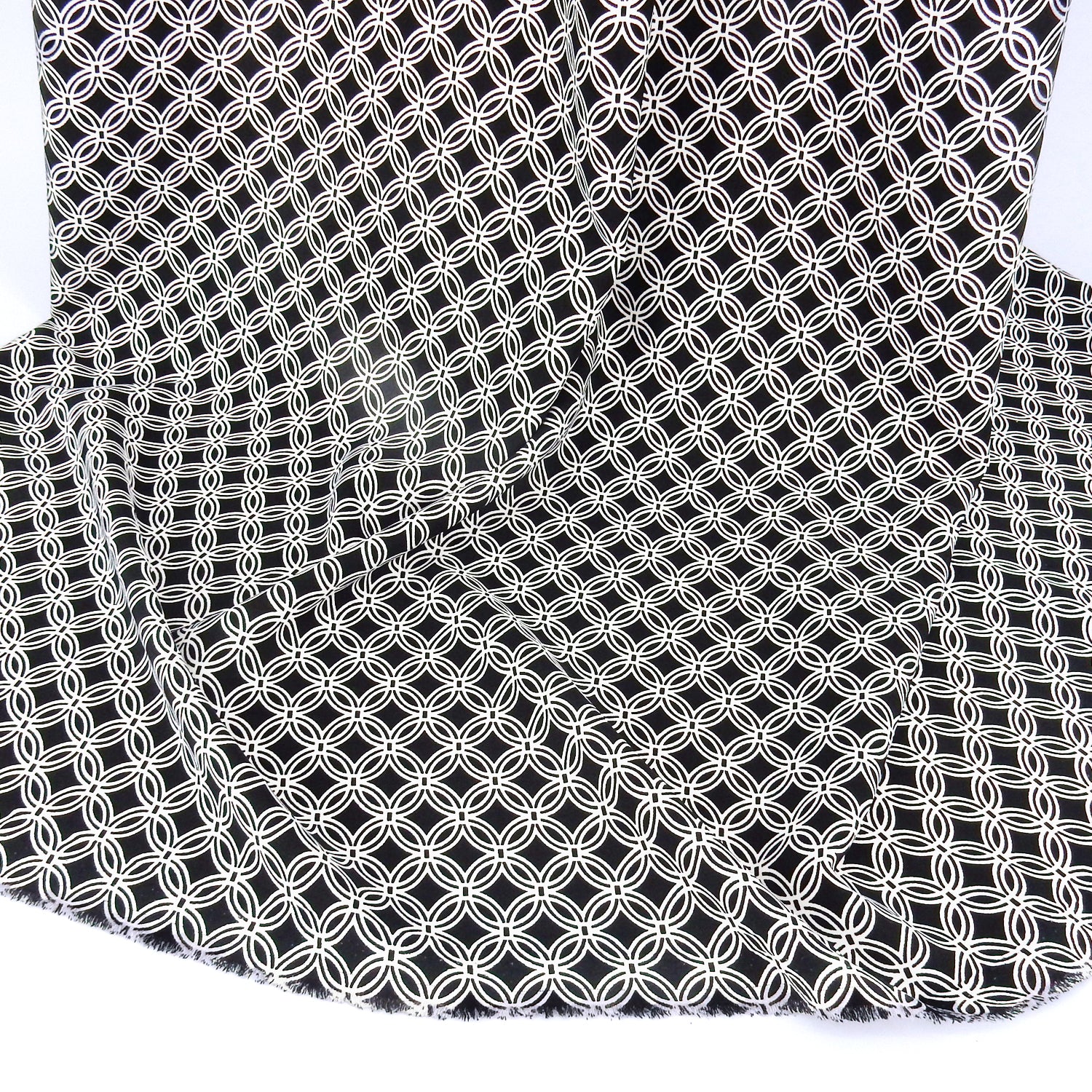Black & White Geometric Circular Grid – Silky Smooth Stretch Dress Fabric CLF1-856