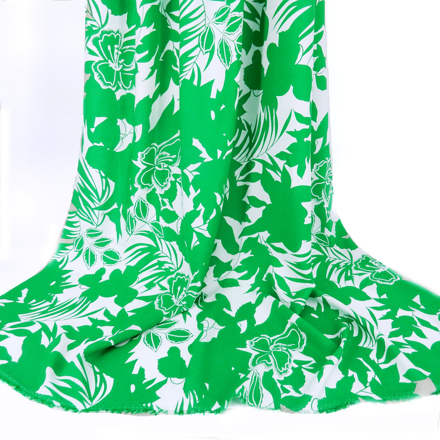 Tropical Palm Leaf Premium 100% Rayon Challis Fabric CLF1-857 Green & White