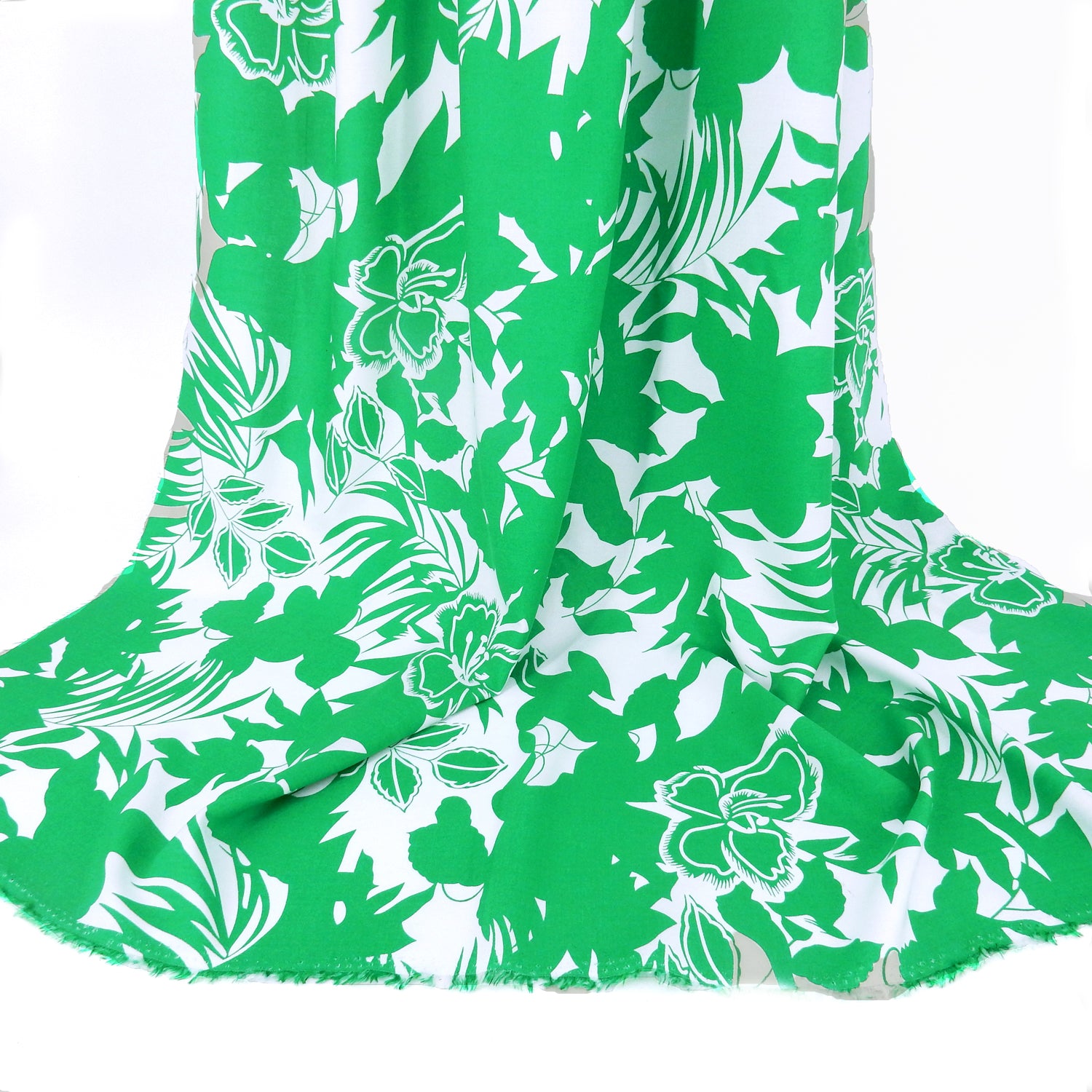 Tropical Palm Leaf Premium 100% Rayon Challis Fabric CLF1-857 Green & White