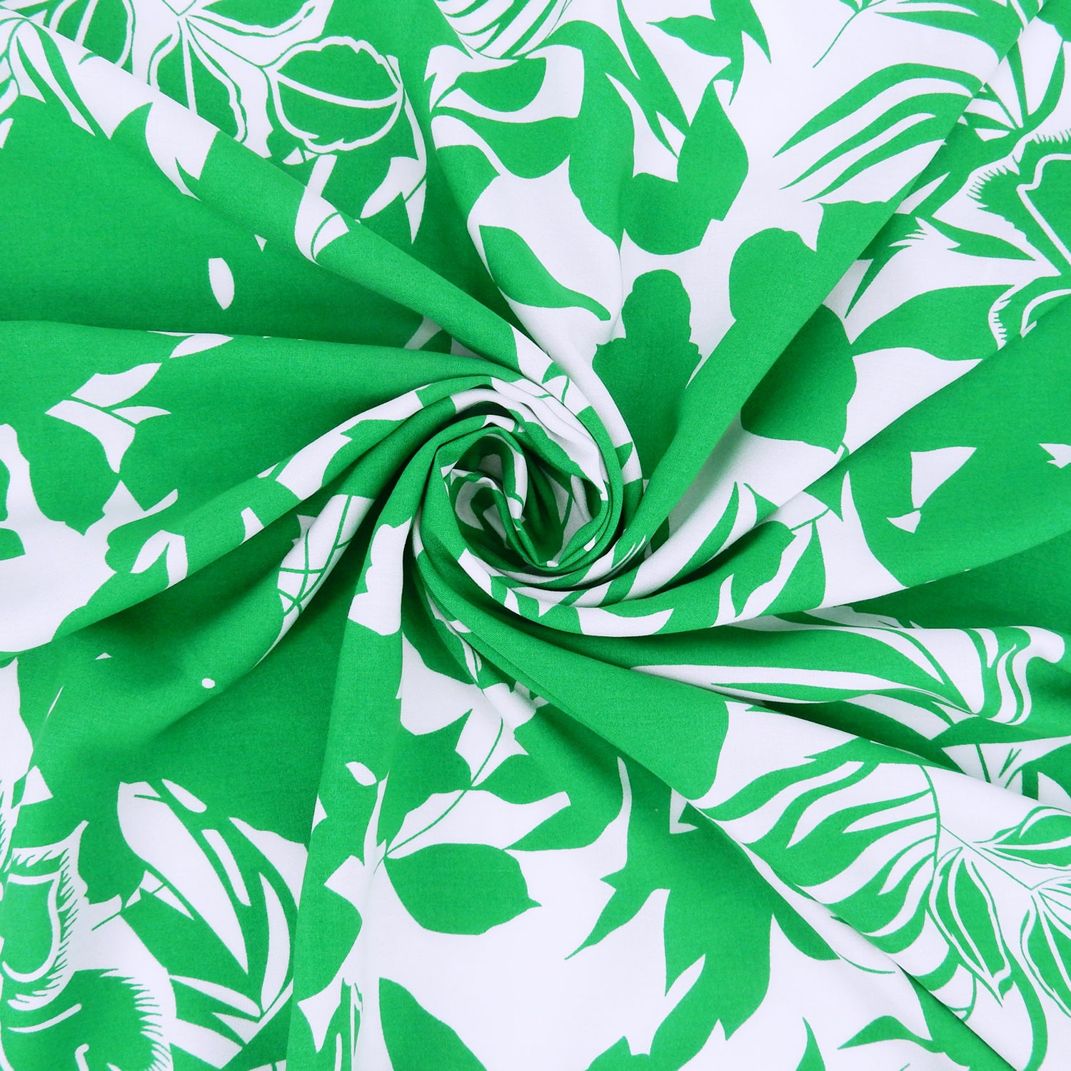 Tropical Palm Leaf Premium 100% Rayon Challis Fabric CLF1-857 Green & White