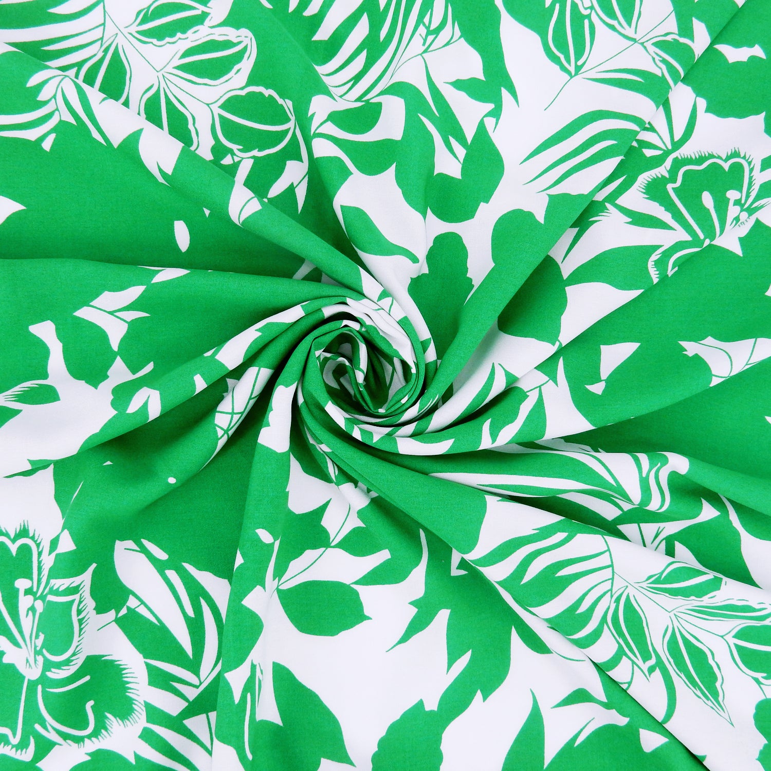 Tropical Palm Leaf Premium 100% Rayon Challis Fabric CLF1-857 Green & White
