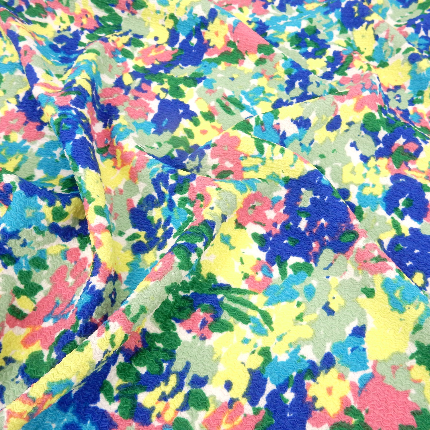 Watercolor Floral Textured Zigzag Jacquard Stretch Dress Fabric- CLF1-858 Blue