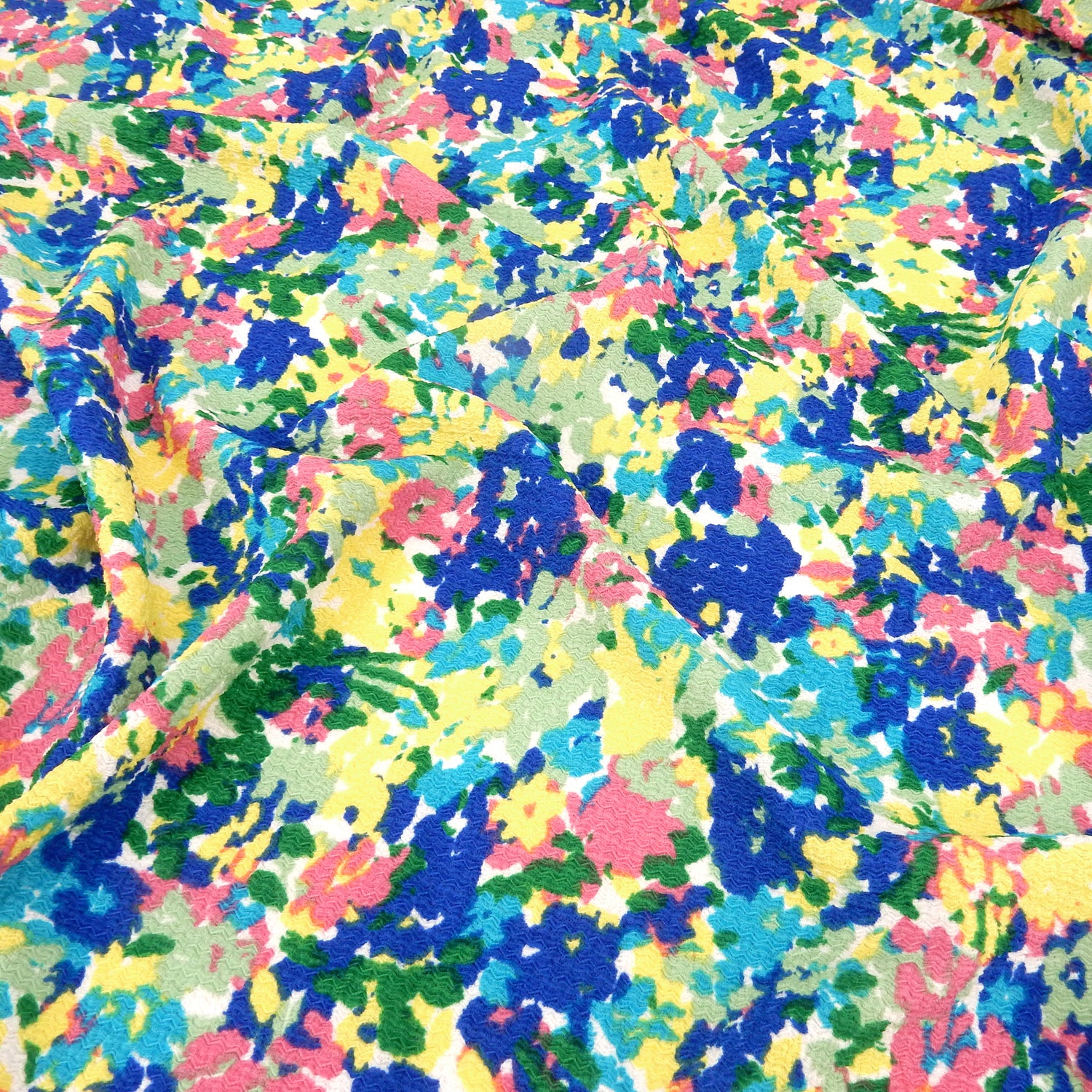 Watercolor Floral Textured Zigzag Jacquard Stretch Dress Fabric- CLF1-858 Blue