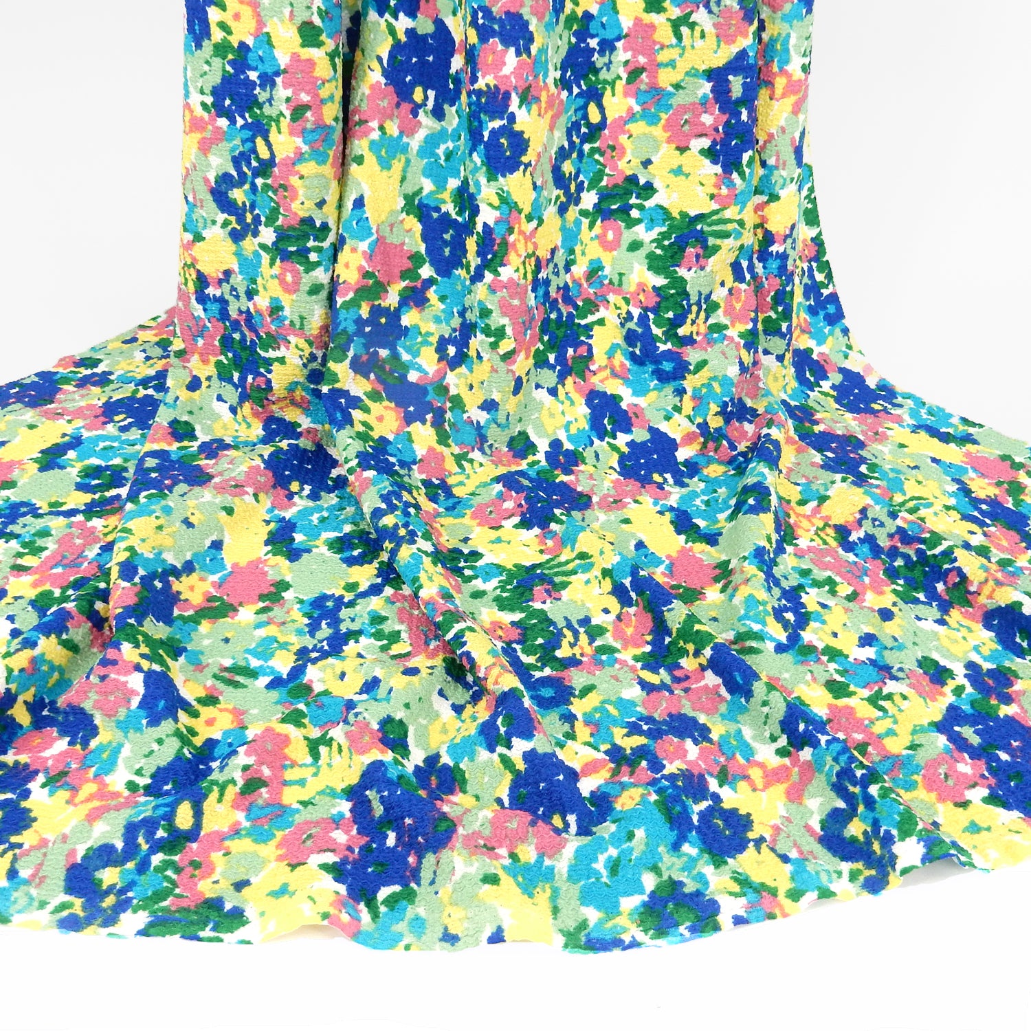Watercolor Floral Textured Zigzag Jacquard Stretch Dress Fabric- CLF1-858 Blue