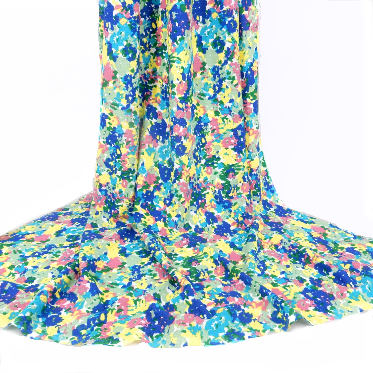 Watercolor Floral Textured Zigzag Jacquard Stretch Dress Fabric- CLF1-858 Blue