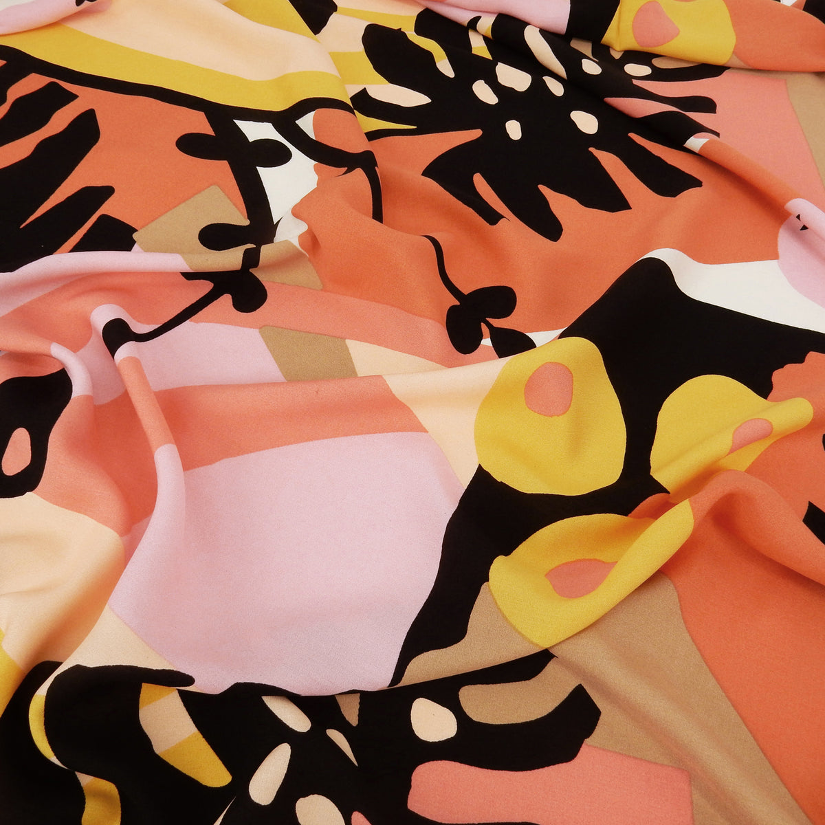 Premium Retro Modern Abstract Tropical 100% Rayon Challis Fabric CLF1-894-Coral