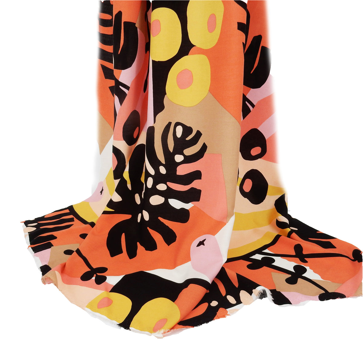 Premium Retro Modern Abstract Tropical 100% Rayon Challis Fabric CLF1-894-Coral