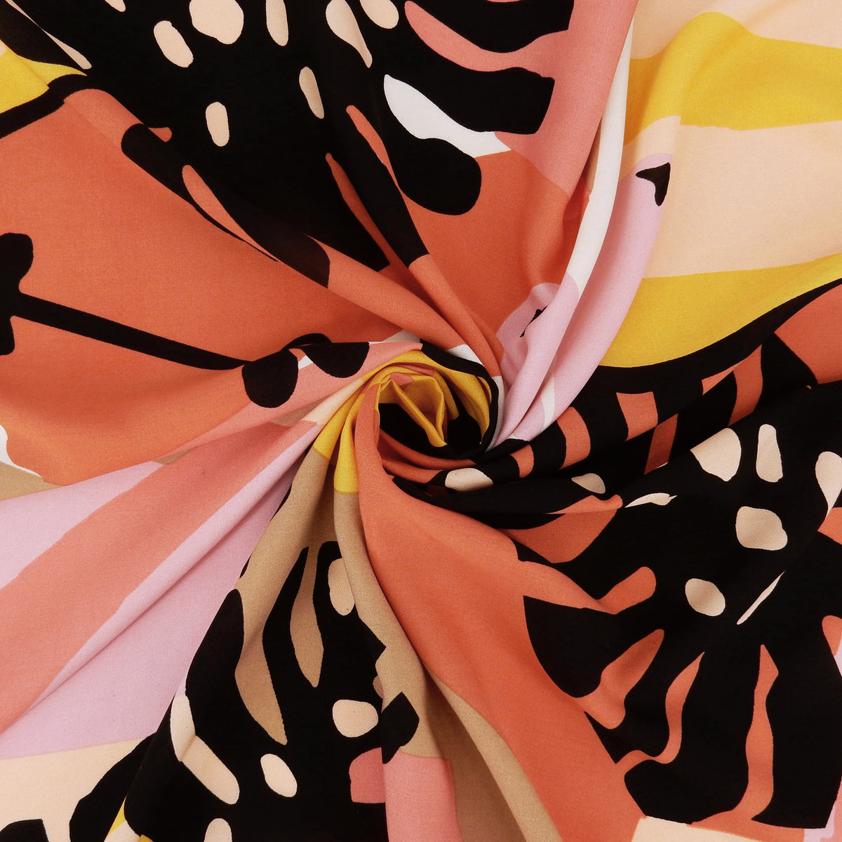 Premium Retro Modern Abstract Tropical 100% Rayon Challis Fabric CLF1-894-Coral