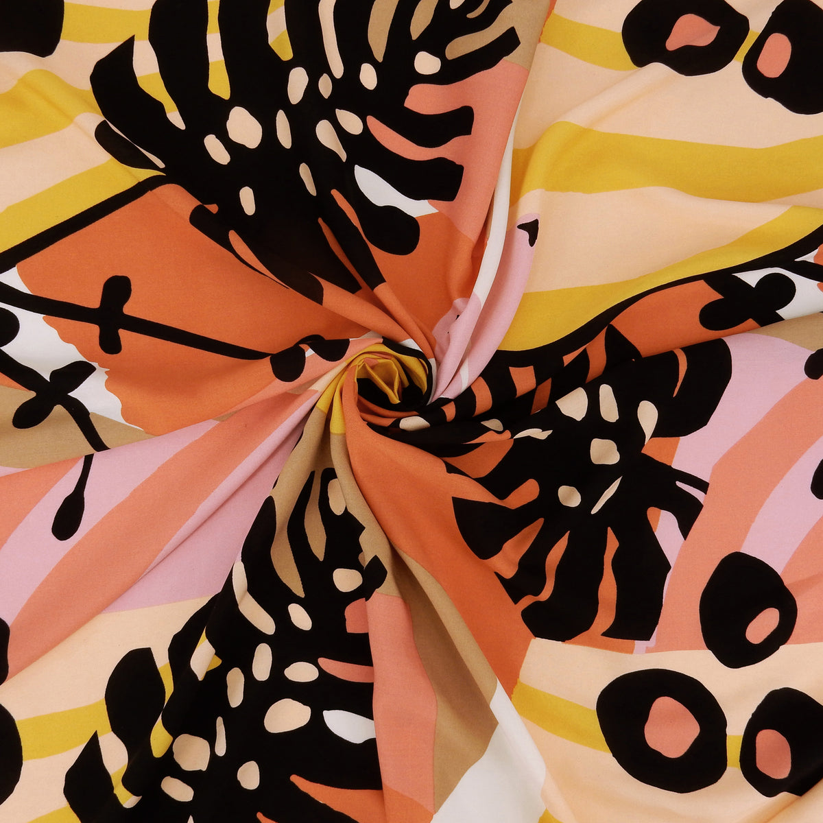 Premium Retro Modern Abstract Tropical 100% Rayon Challis Fabric CLF1-894-Coral