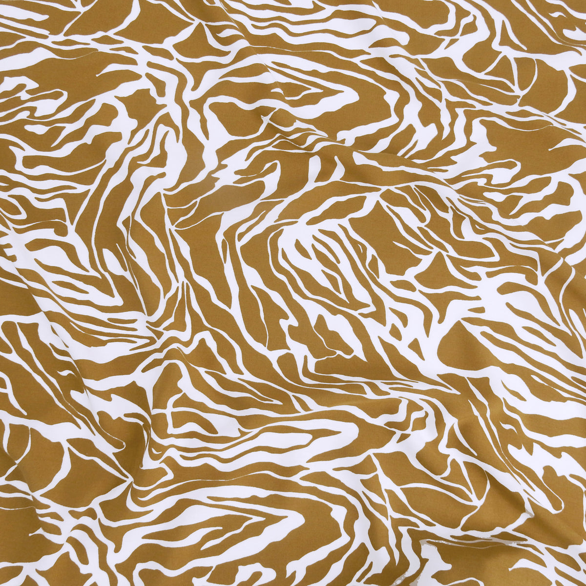 Premium 100% Rayon Challis Fabric. Modern Abstract Zebra Marbled Print in Earthy Taupe & White. lightweight & ultra soft. shown lightly gathered