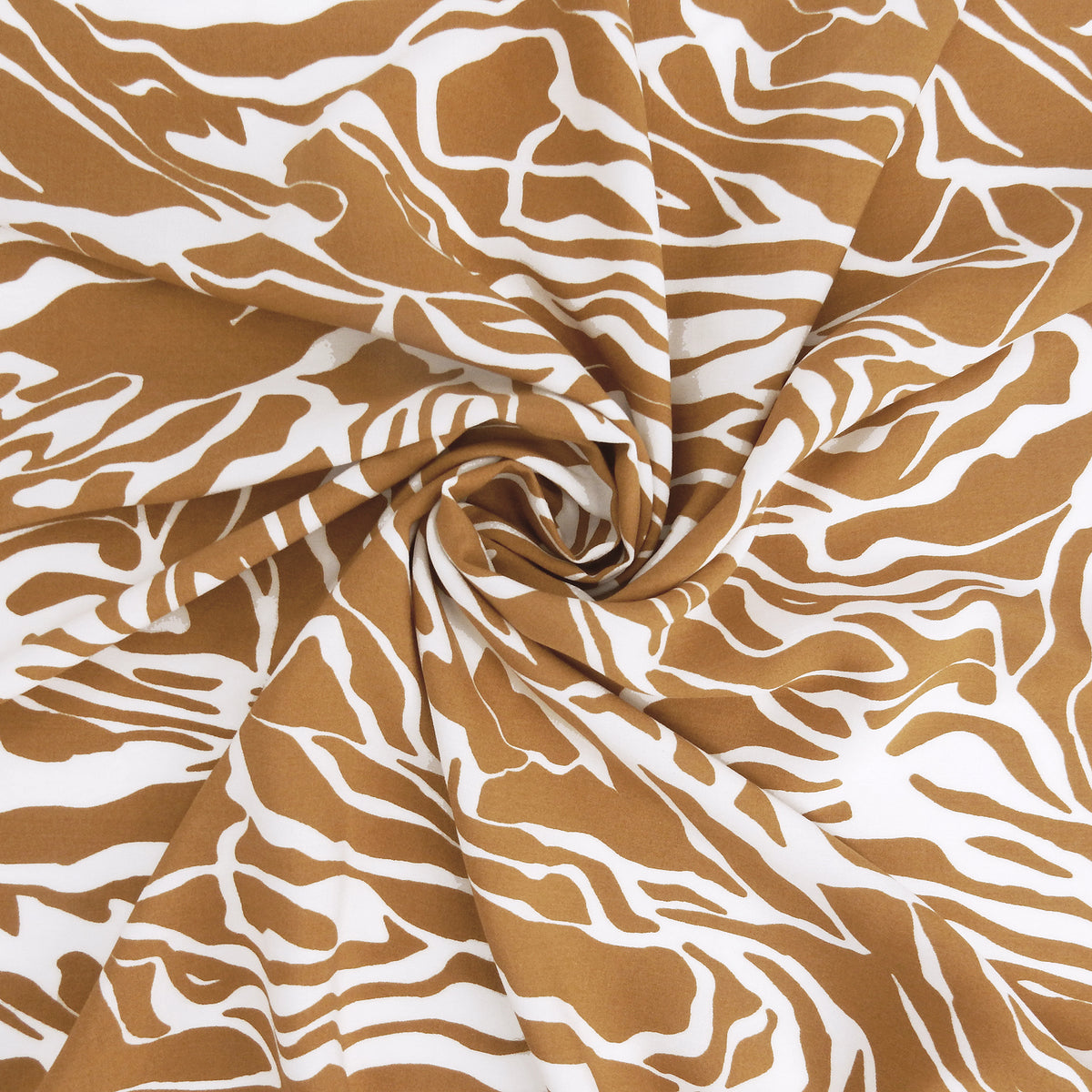 Premium 100% Rayon Challis Fabric. Modern Abstract Zebra Marbled Print in Earthy Taupe & White. lightweight & ultra soft. shown swirled