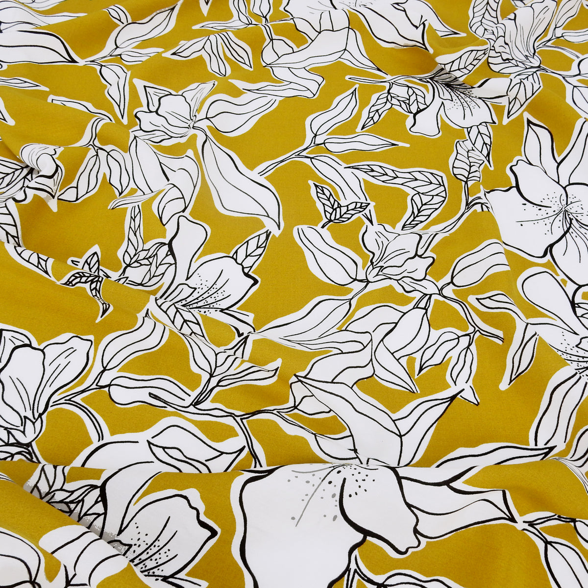 Premium White Lily 100% Rayon Challis Fabric CLF1-909 Gold