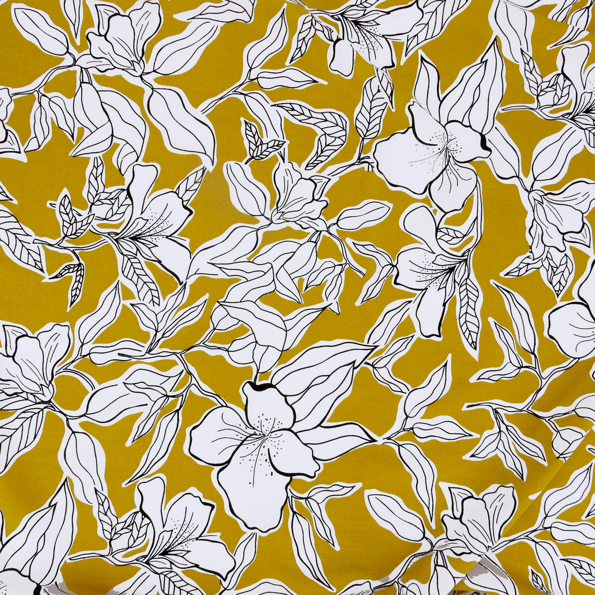 Premium White Lily 100% Rayon Challis Fabric CLF1-909 Gold