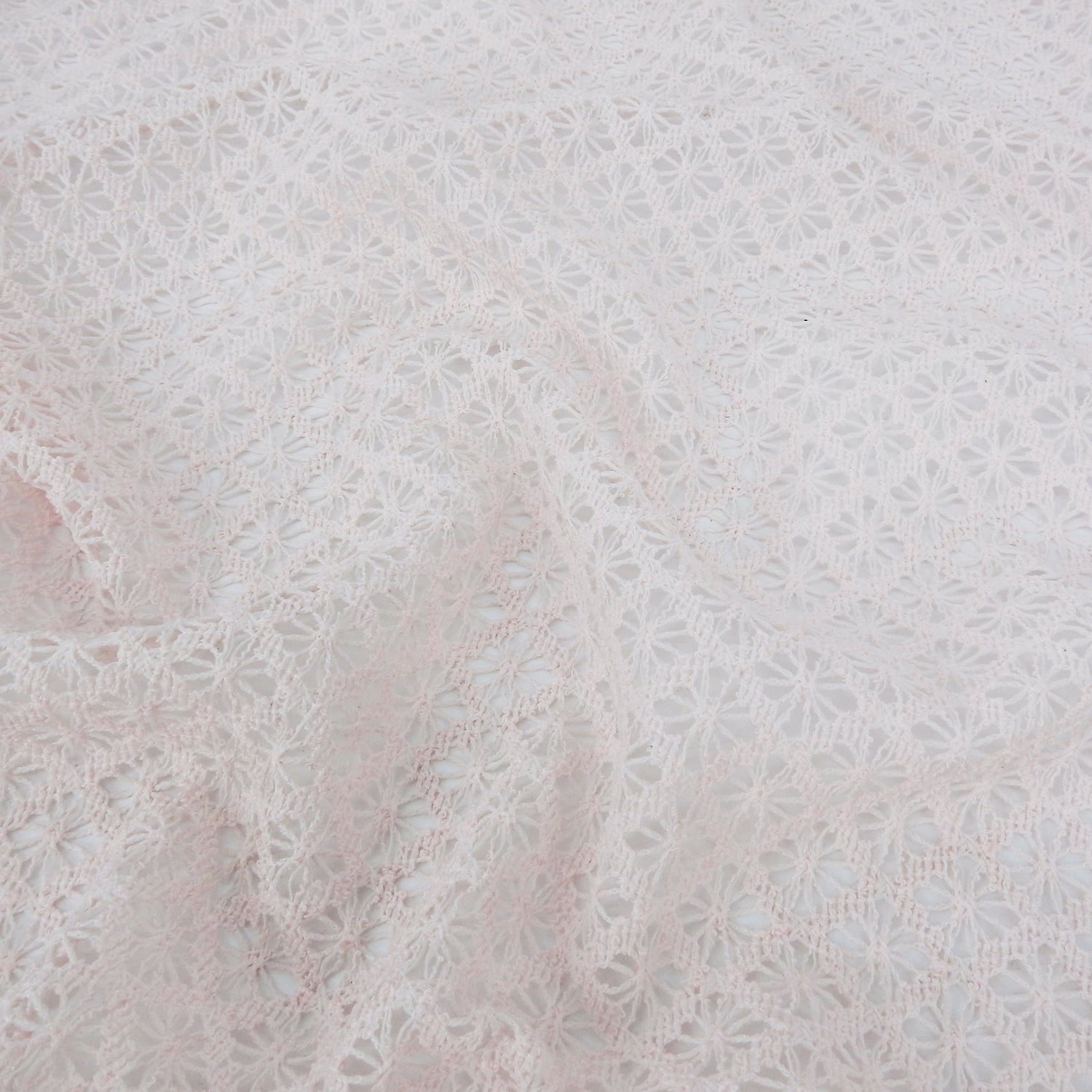 Petal Pink Open-Weave Crochet-Look Lace Fabric 145