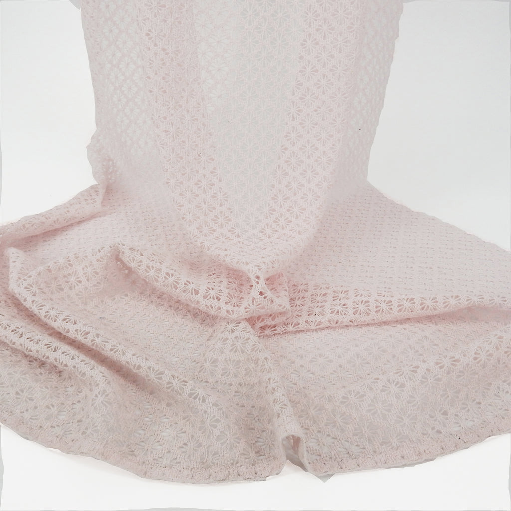 Petal Pink Open-Weave Crochet-Look Lace Fabric 145