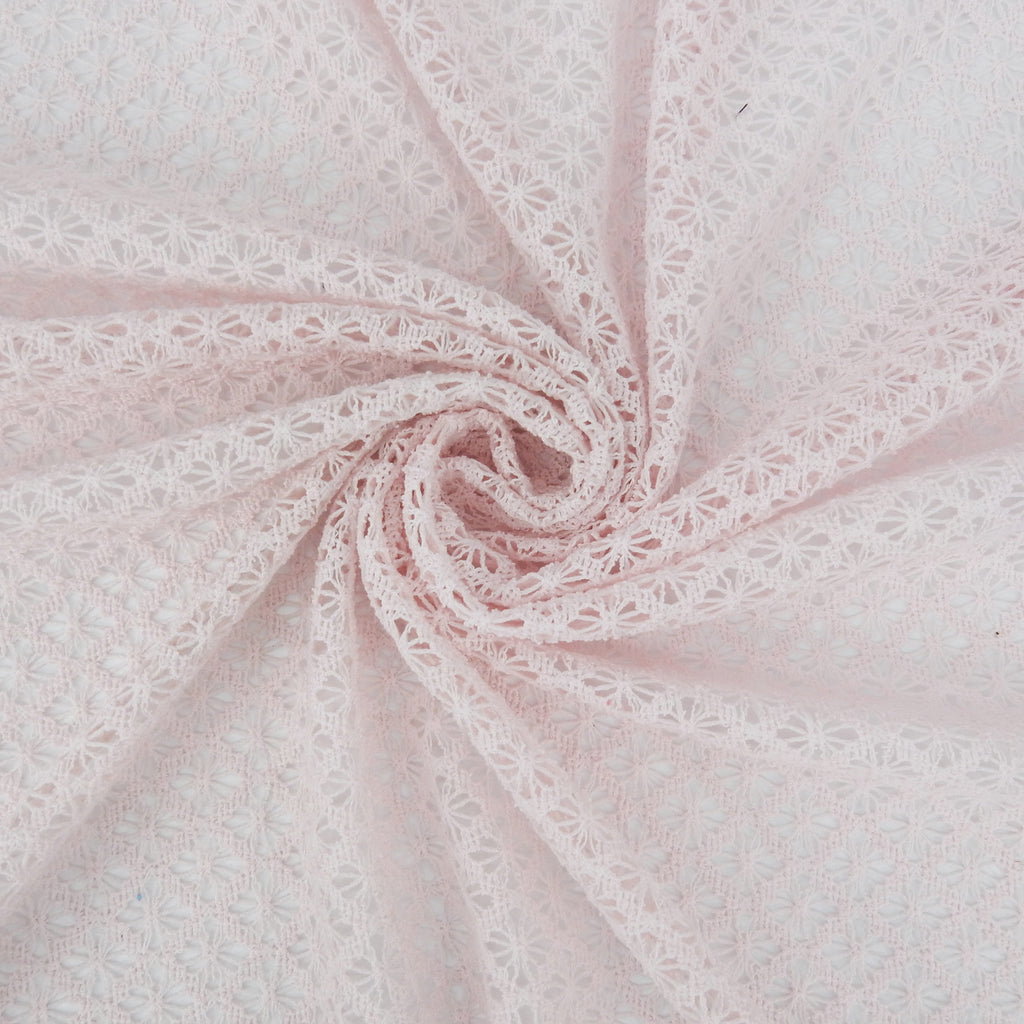 Petal Pink Open-Weave Crochet-Look Lace Fabric 145