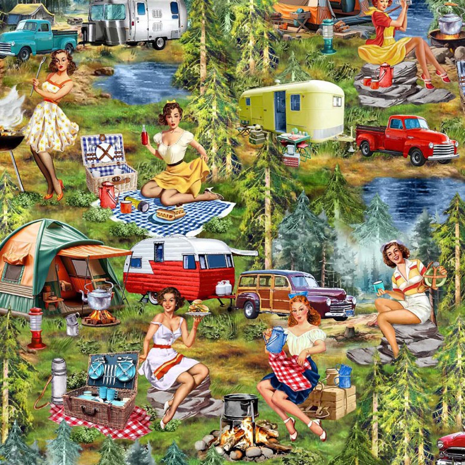 100% Cotton Prints - Girls Gone Camping Collection 15 Yard Bolt - Michael Miller Fabrics