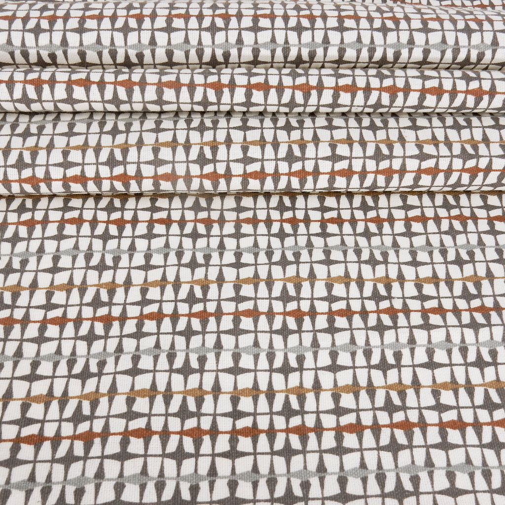 Gray & Taupe Artisanal Geometry Printed 7-Ounce Cotton Duck Fabric 293