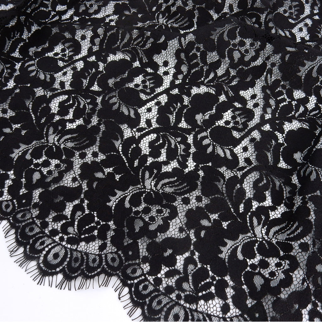 Double Sided Eyelash Scalloped Border Lace Fabric 1243 Black