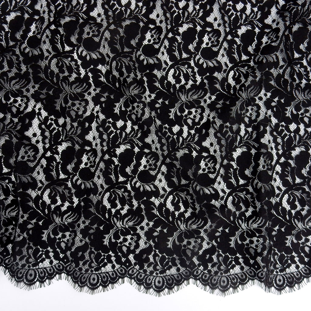 Double Sided Eyelash Scalloped Border Lace Fabric 1243 Black