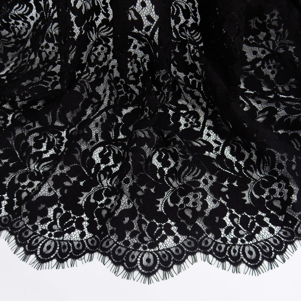 Double Sided Eyelash Scalloped Border Lace Fabric 1243 Black