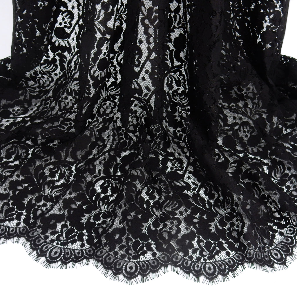 Double Sided Eyelash Scalloped Border Lace Fabric 1243 Black